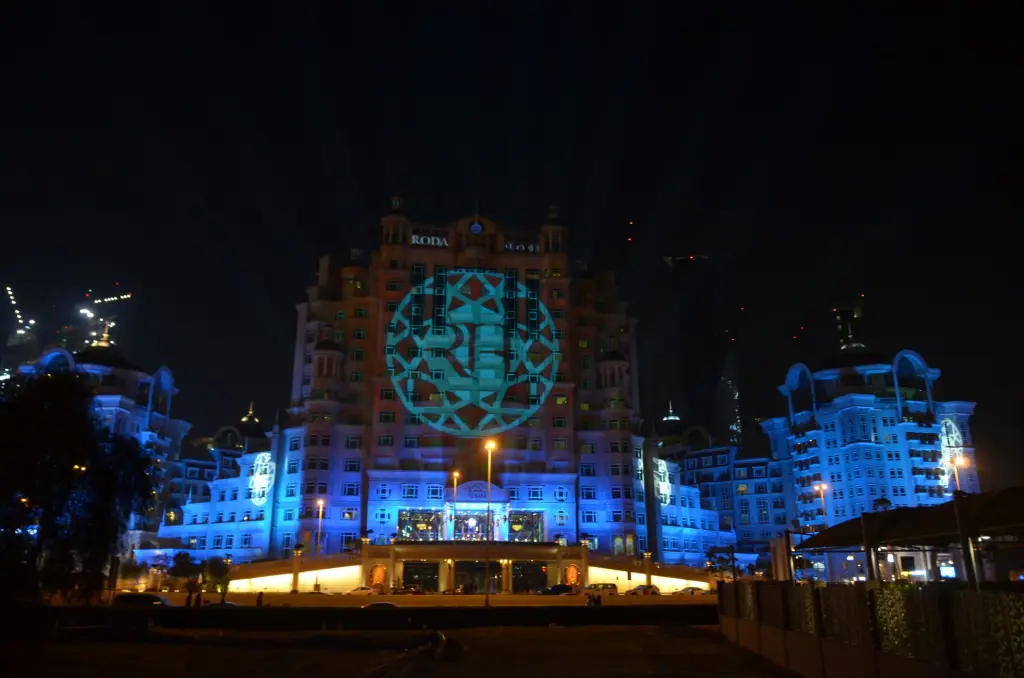 Architectural Building Projection with Custom Metal Stencils in Dubai UAE